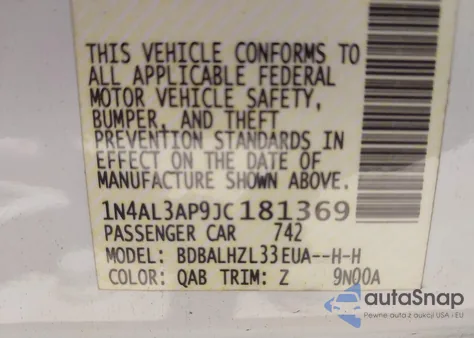 2018 Nissan Altima 2.5 Sr из США, поврежденный, VIN 1N4AL3AP9JC181369